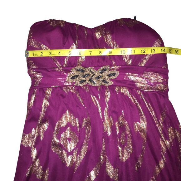 BCX Strapless High Low Wine Gold Dress Size 11 Beaded Waist Semi Formal - Picture 9 of 12